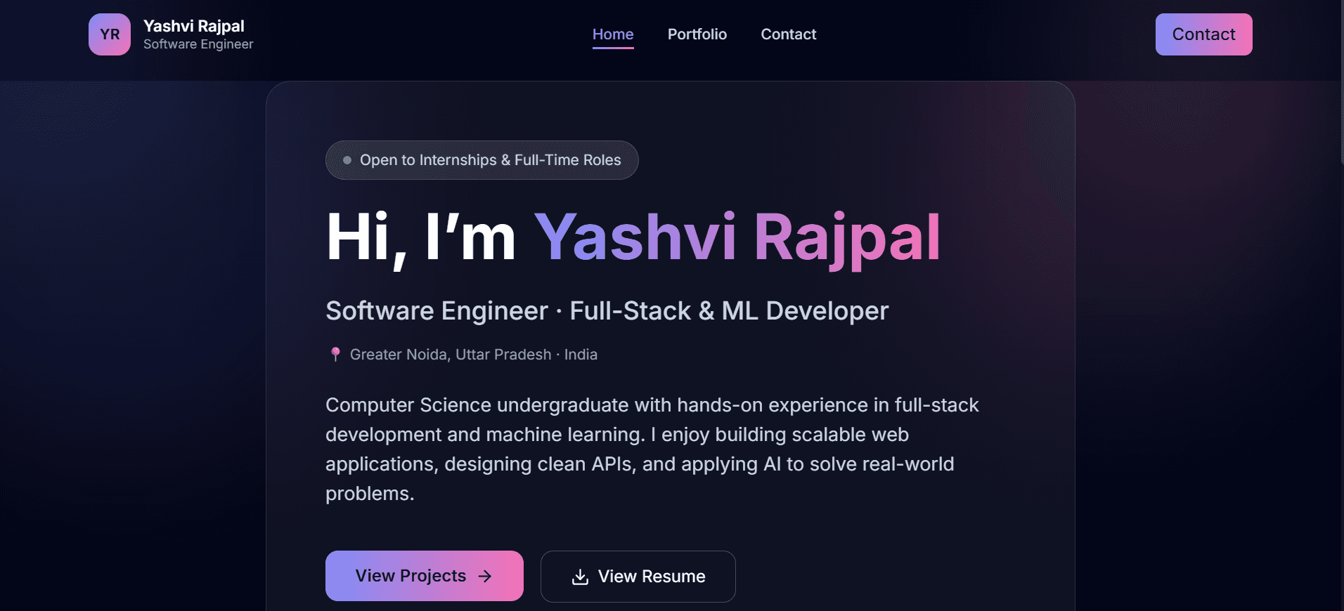 Yashvi Rajpal – Portfolio Website